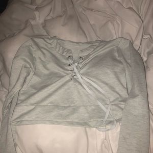 Grey lace up crop top